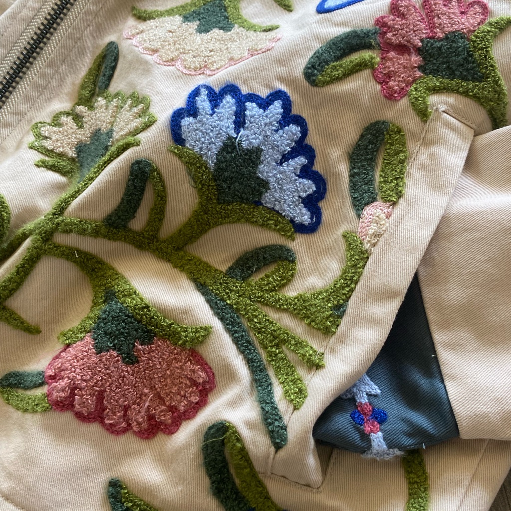 Found Floral Zip-Jacket Floral Embroidered Work Jacket In Birch Nwt Small — image 4 of 8